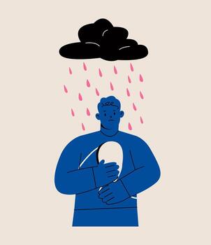 Man with empty hole in chest. Psychology problem and mental state concept. Colorful illustration vector