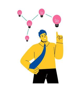 New ideas concept. Business man brainstorming to find a solution. Flat illustration isolated on white background vector