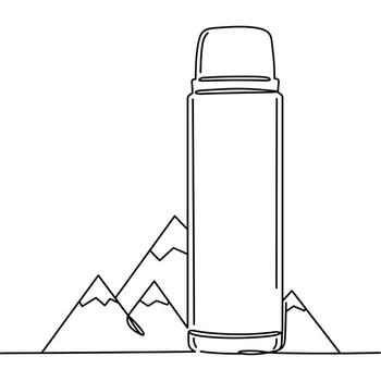 termo botella en continuo línea Arte con montaña antecedentes vector