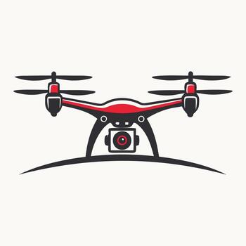 Quadcopter Drone Logo Red and Black Aerial Device with Forward Camera and Hovering Motion vector