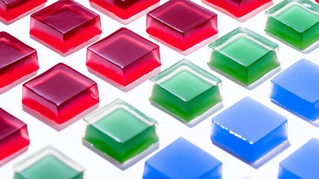 Colorful Jelly Cubes in Grid Pattern photo