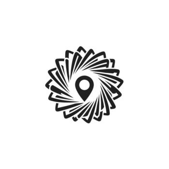 Abstract Black Location Pin Icon with Radial Geometric Pattern vector