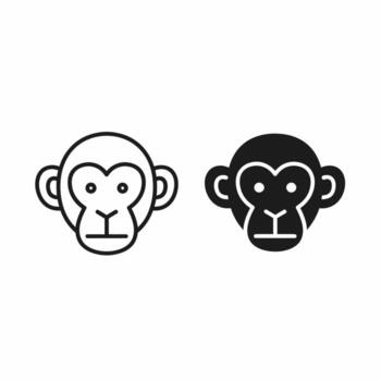 Two Stylized Monkey Faces One Outlined One Solid vector