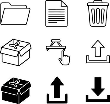 A collection of simple line drawings depicting common digital and physical objects vector