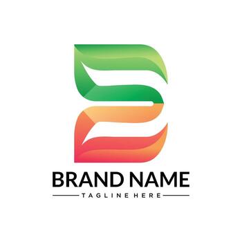 doble curva logo resumen degradado emblema con verde y naranja roja cinta elementos en moderno peinado vector