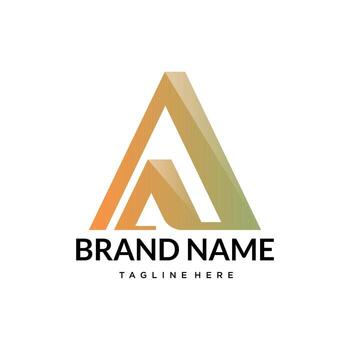 triangular un logo degradado de naranja a verde linea de trabajo con moderno geometría y negrita tipografía vector