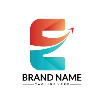 Gradient E Logo Split Letterform with Upward Arrow, Bold Typography, and Dynamic Color Contrast vector