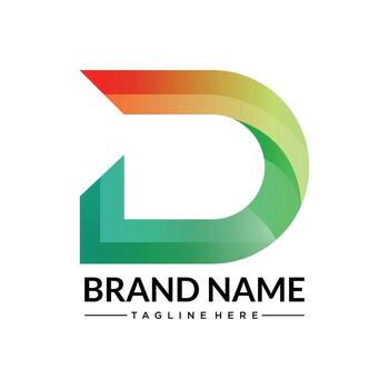 Ribbon D Logo Gradient Letterform with Red to Teal Flow and Dynamic Geometric Styling vector