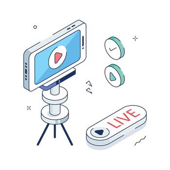 Isometric live streaming illustration with camera setup for online broadcasting vector