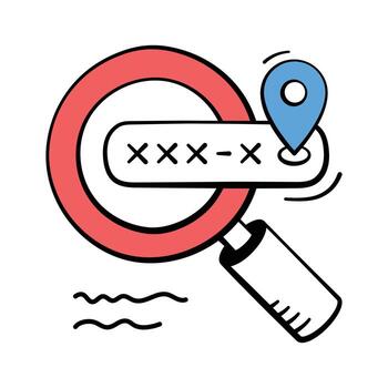 Magnifier over a code field with location pin, product, order search vector