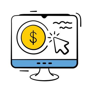 Monitor with dollar icon symbolizing digital purchase and billing vector