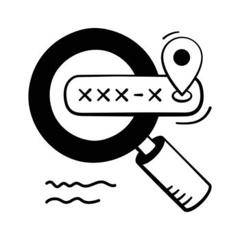 Magnifier over a code field with location pin, product, order search . vector