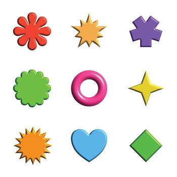3d abstract shape object icon graphic, colorful clipart set vector