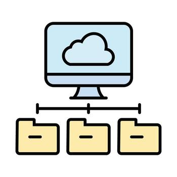 ligero azul nube dentro un monitor encima Tres carpeta íconos en blanco antecedentes vector