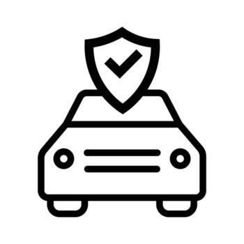 Black and white car icon has a shield with check mark on white background vector