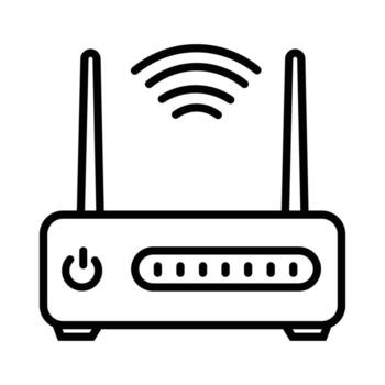 Black router icon shows wifi signal emitting with two antenna on white background vector