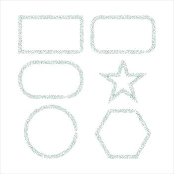 Textured geometric shapes set with grainy outline frames on white vector