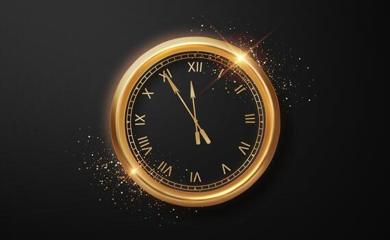 Gold clock with sparkling design vector