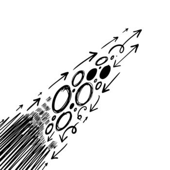 Dynamic silhouette of various arrows and circles moving upwards and downwards, representing progress and change vector