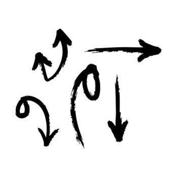 mano dibujado cepillo carrera flecha colección silueta señalando en varios direcciones en un limpiar blanco antecedentes para navegación y dirección vector