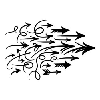 Hand drawn arrow silhouette collection pointing right, symbolizing direction, progress, and unified movement towards a common goal vector