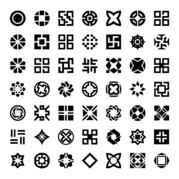 Collection of diverse geometric silhouettes featuring various shapes and patterns suitable for modern iconography vector