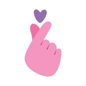 Hand gesture creating a heart shape with fingers, featuring a small heart symbol above. This illustration represents love, affection, and positive emotions in a simple design. vector