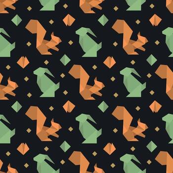 vistoso geométrico modelo presentando animales me gusta ardillas y conejos en poligonal estilo, sin problemas arreglado en contra un oscuro antecedentes. ideal para moderno diseño proyectos vector