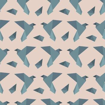 Geometric bird pattern illustrating multiple stylized birds in flight on a seamless illustration. The design features an abstract arrangement of shapes, ideal for backgrounds. vector