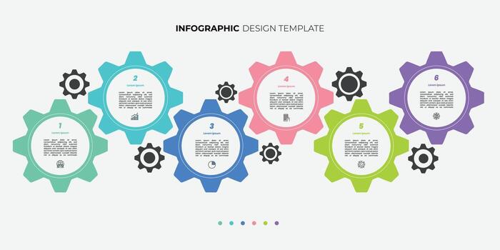 negocio infografía modelo. 6 6 paso cronograma viaje. proceso diagrama, 6 6 opciones engranaje en blanco fondo, infografía elemento vector