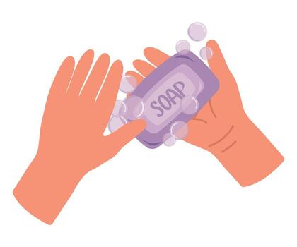 A handwashing icon with a bar of soap and foam around it, isolated on a white background vector