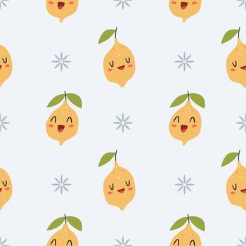 Seamless pattern with cute smiling lemons in Scandinavian style vector