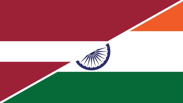 Split flag design combining the national flags of Latvia and India vector