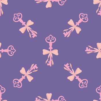 Seamless Pattern of Pink Keys with Bows. Endless textures for your design vector