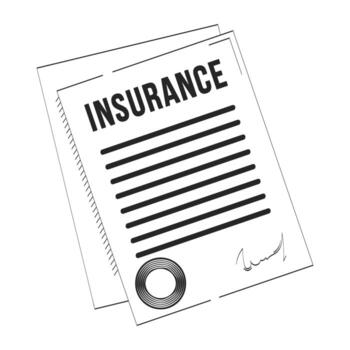 Insurance document with seal and signature doodle linear object. Legal assurance. Coverage paperwork signing 2D outline clip art drawing isolated on white. Hand drawn sketch illustration vector