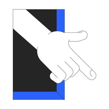 mano alcanzando fuera de interfaz marco ilustración. interacción, asistencia, accesibilidad. usuario compromiso más allá límites 2d dibujos animados imagen aislado en blanco. editable plano clipart vistoso vector