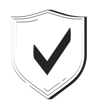 Security shield with checkmark doodle linear object. Verified protection. Trusted safety. Check mark badge 2D outline clip art drawing isolated on white. Hand drawn sketch illustration vector