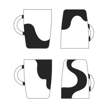 artístico café tazas con resumen patrones 2d línea objetos colocar. cerámico tazas hogar estilo. taza de café vasos aislado clipart tinta contorno elementos. monocromo Mancha ilustraciones colección vector