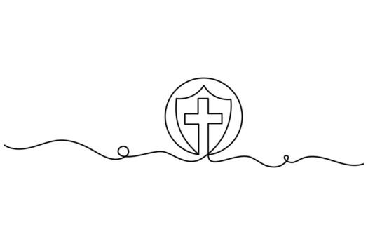 Continuous christian cross simple line minimal sketch vector