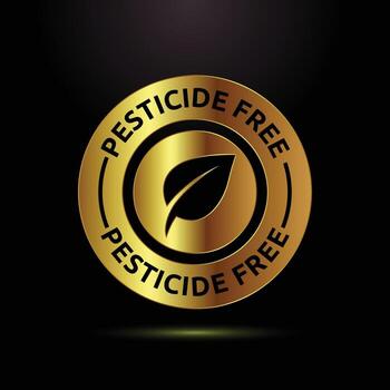 Golden pesticide free seal with leaf emblem vector