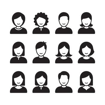 Human equality faces solid icons vector