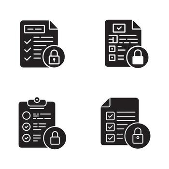 Security Audit Report Verification Solid Icons Set vector
