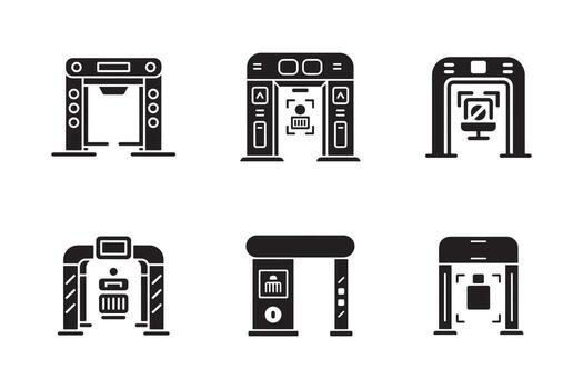 Security Checkpoint Scanning Device Solid Icons Set vector
