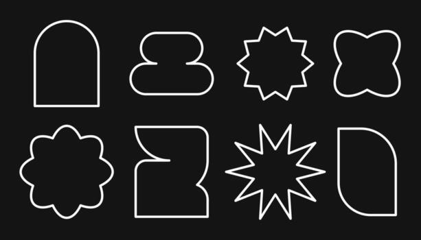 Collection of abstract geometric shapes in white outline vector