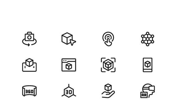 Minimal AR VR Device Icons with Smooth Outline Artwork Ideal for User Interfaces, Software Development, and Creative Technology Branding vector
