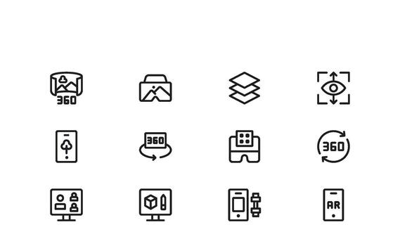 Virtual Reality and Augmented Reality Line Icons Designed with Professional Precision for Innovative Technology Apps vector
