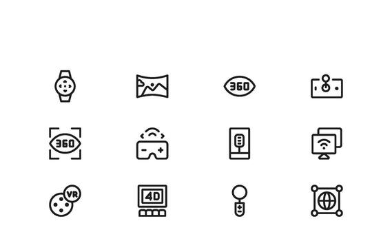 Arkansas vr contorno icono conjunto destacando aumentado realidad y virtual realidad caracteristicas con limpiar líneas y un contemporáneo diseño Mira para tecnología proyectos vector