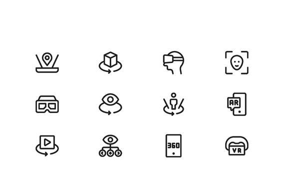 avanzado Arkansas vr línea icono colección y profesional único diseños para aumentado realidad y virtual mundos vector