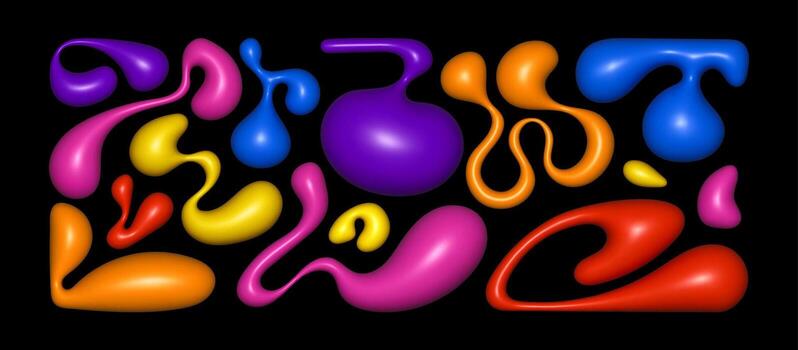 Abstract colorful 3D cartoon liquid shapes. Minimalistic objects multicolored for decoration vector