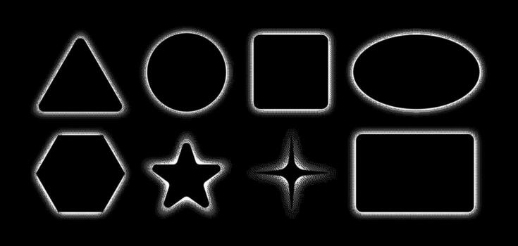 Bitmap dither geometric shapes. Pixel blur basic geometric shapes. set vector